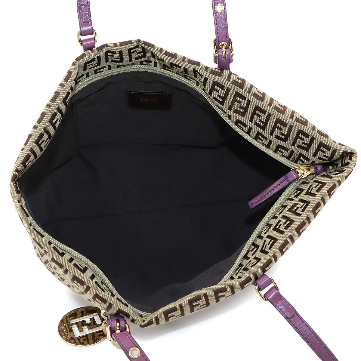 Zucchino Tote Bag Canvas Leather Beige Purple 8BH214