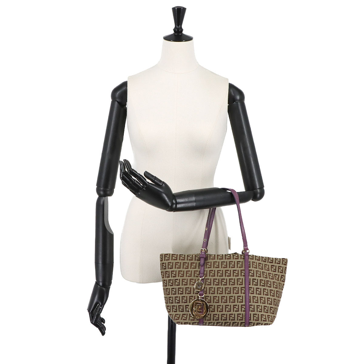 Zucchino Tote Bag Canvas Leather Beige Purple 8BH214