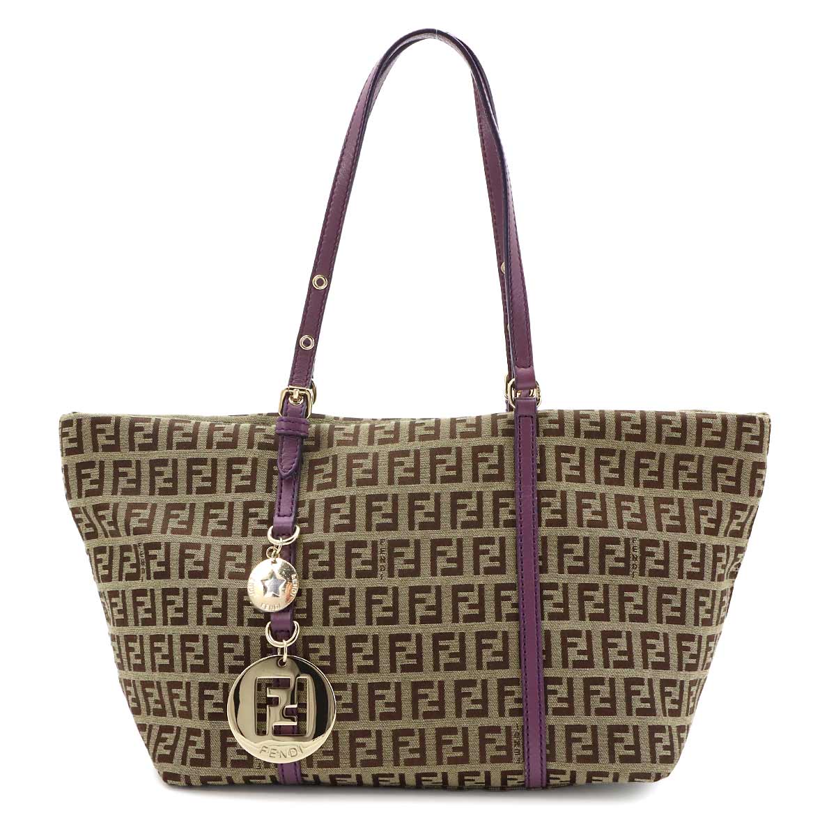 Zucchino Tote Bag Canvas Leather Beige Purple 8BH214