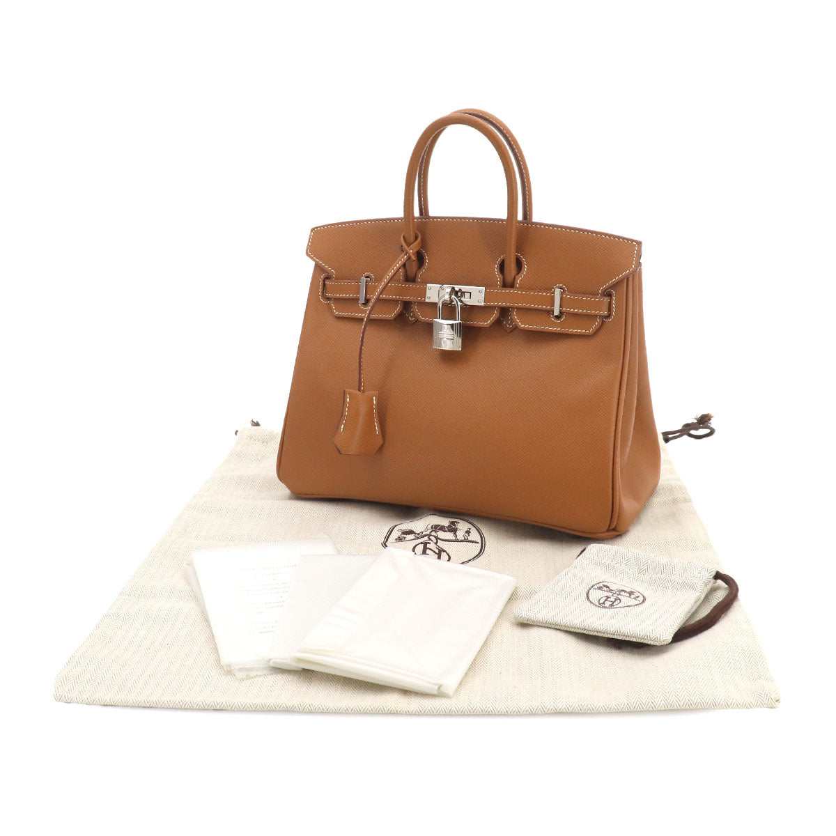 Birkin 25 Epsom Gold Hand Bag Brown Purse