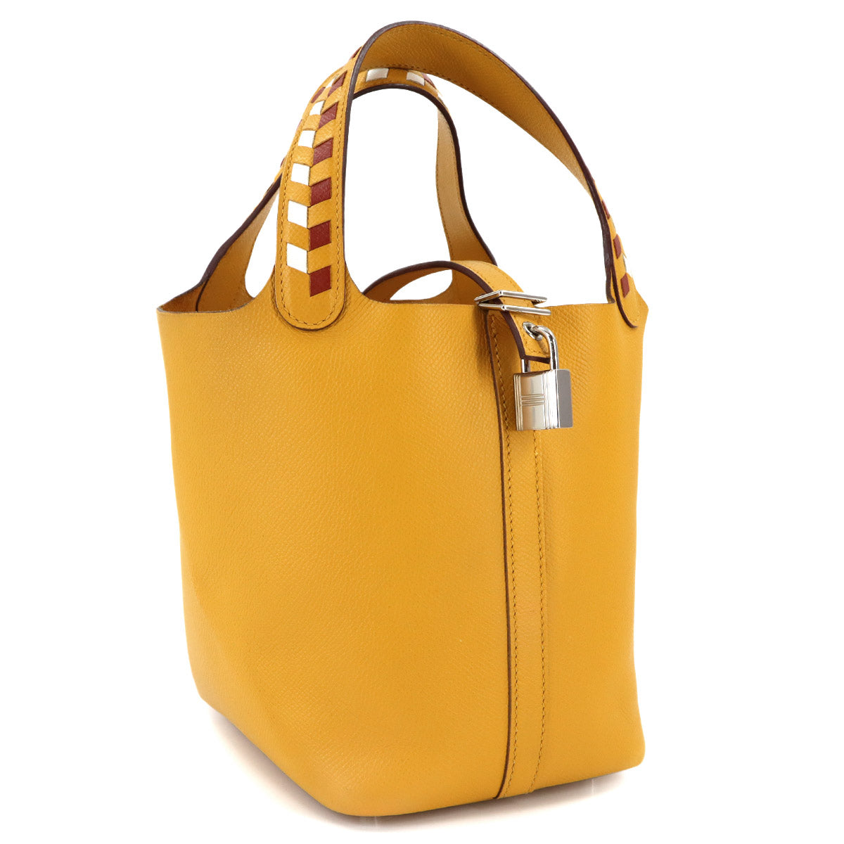Picotin Lock PM Tressage Hand Bag Epsom Jaune Amber Brique