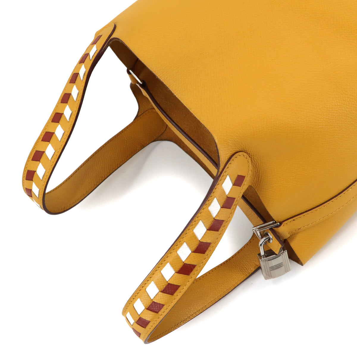 Picotin Lock PM Tressage Hand Bag Epsom Jaune Amber Brique
