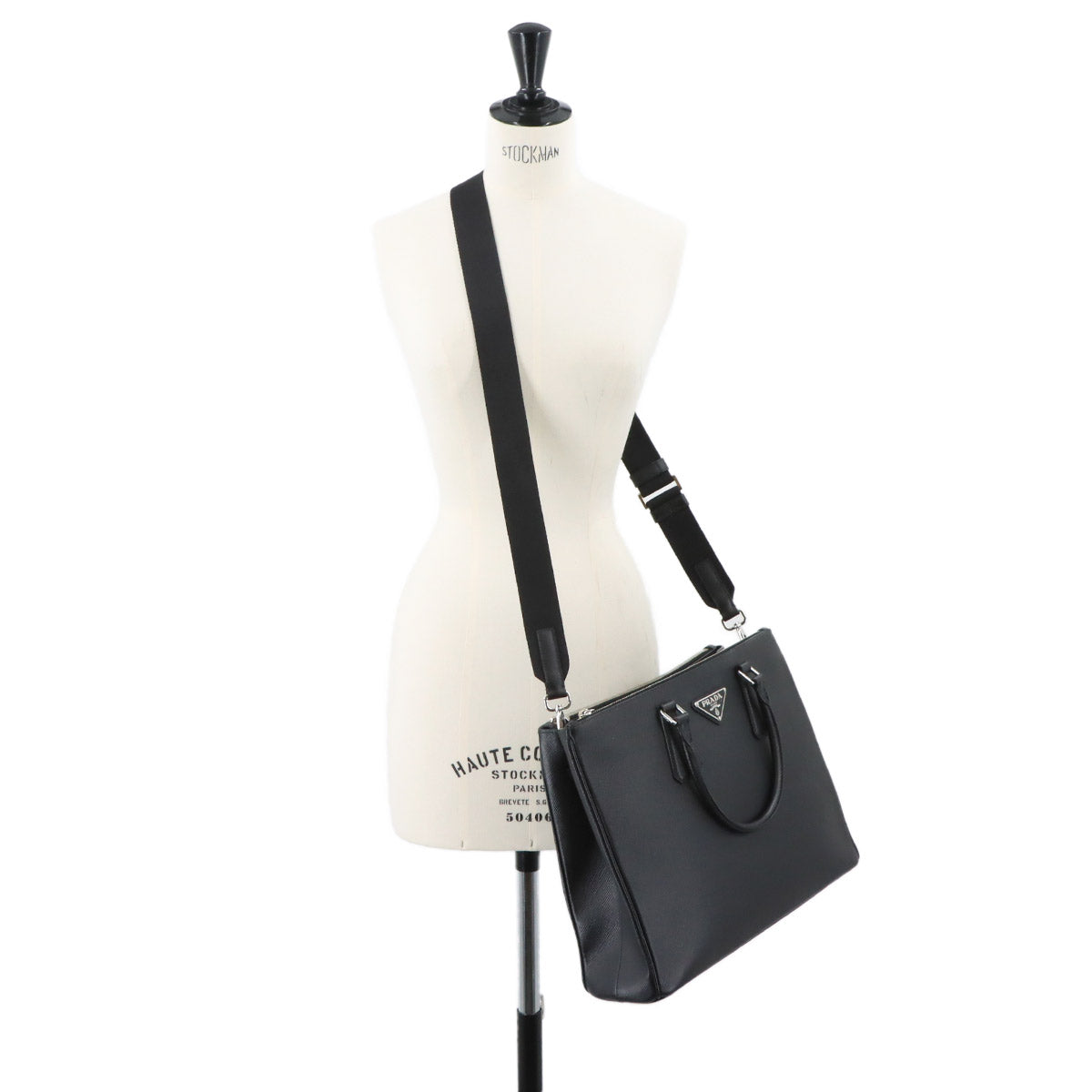 2way Tote Shoulder Bag Saffiano Leather Black 2VG061