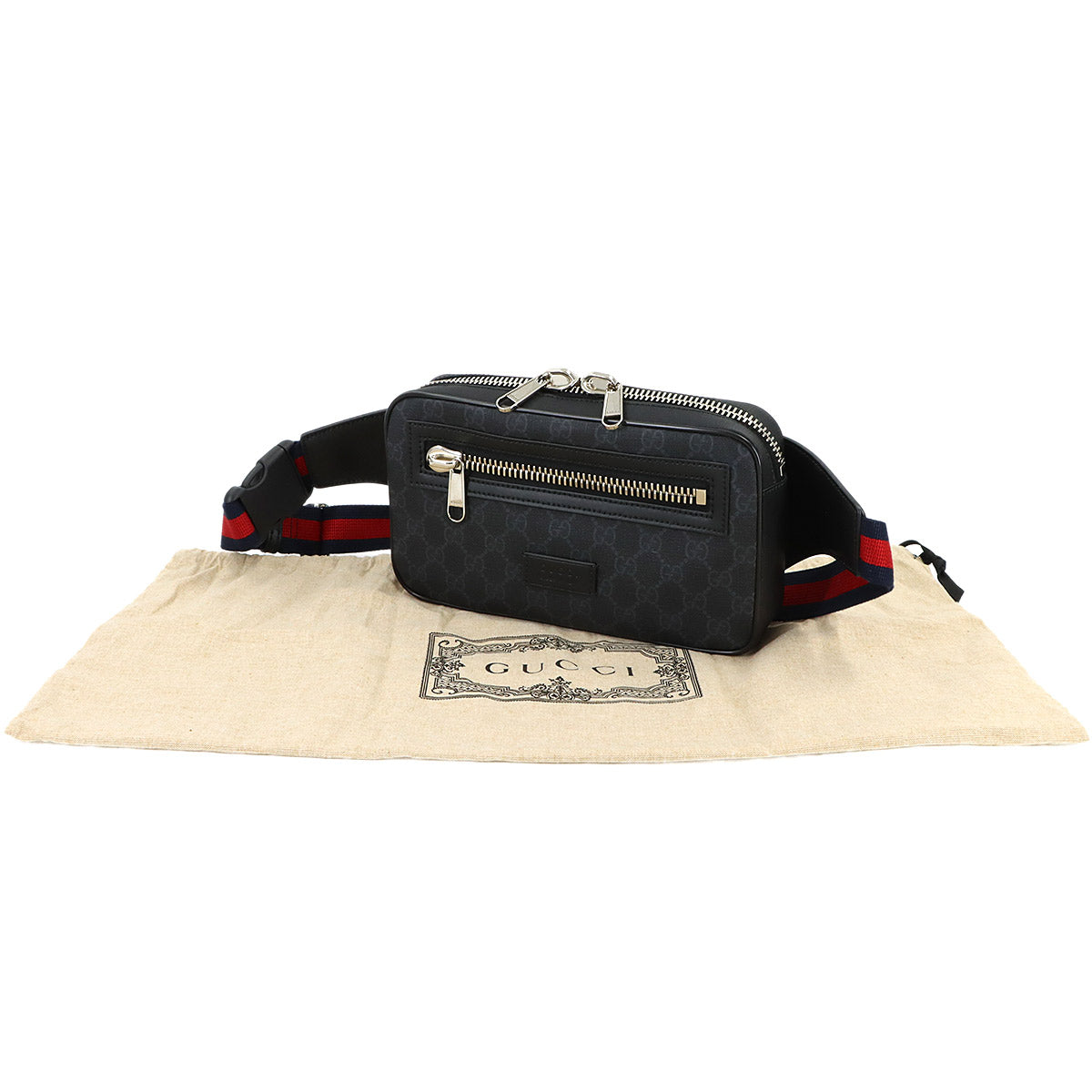 GG Supreme Belt Crossbody Weist Bag Leather Black 474293