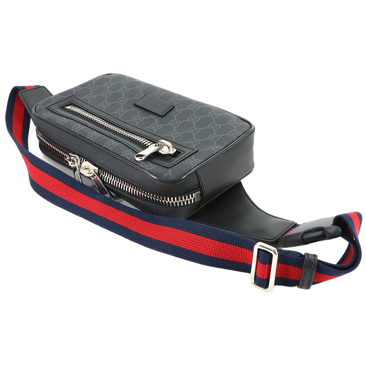 GG Supreme Belt Crossbody Weist Bag Leather Black 474293