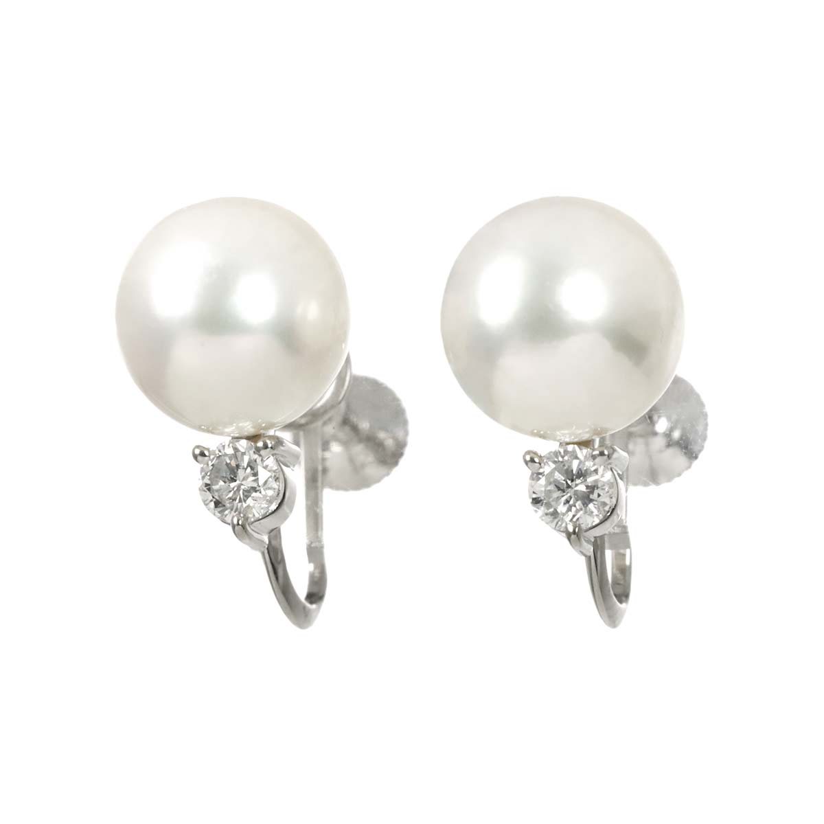 Akoya Pearl 9.3mm Diamond 0.14/0.13ct Earrings Pt Platinum