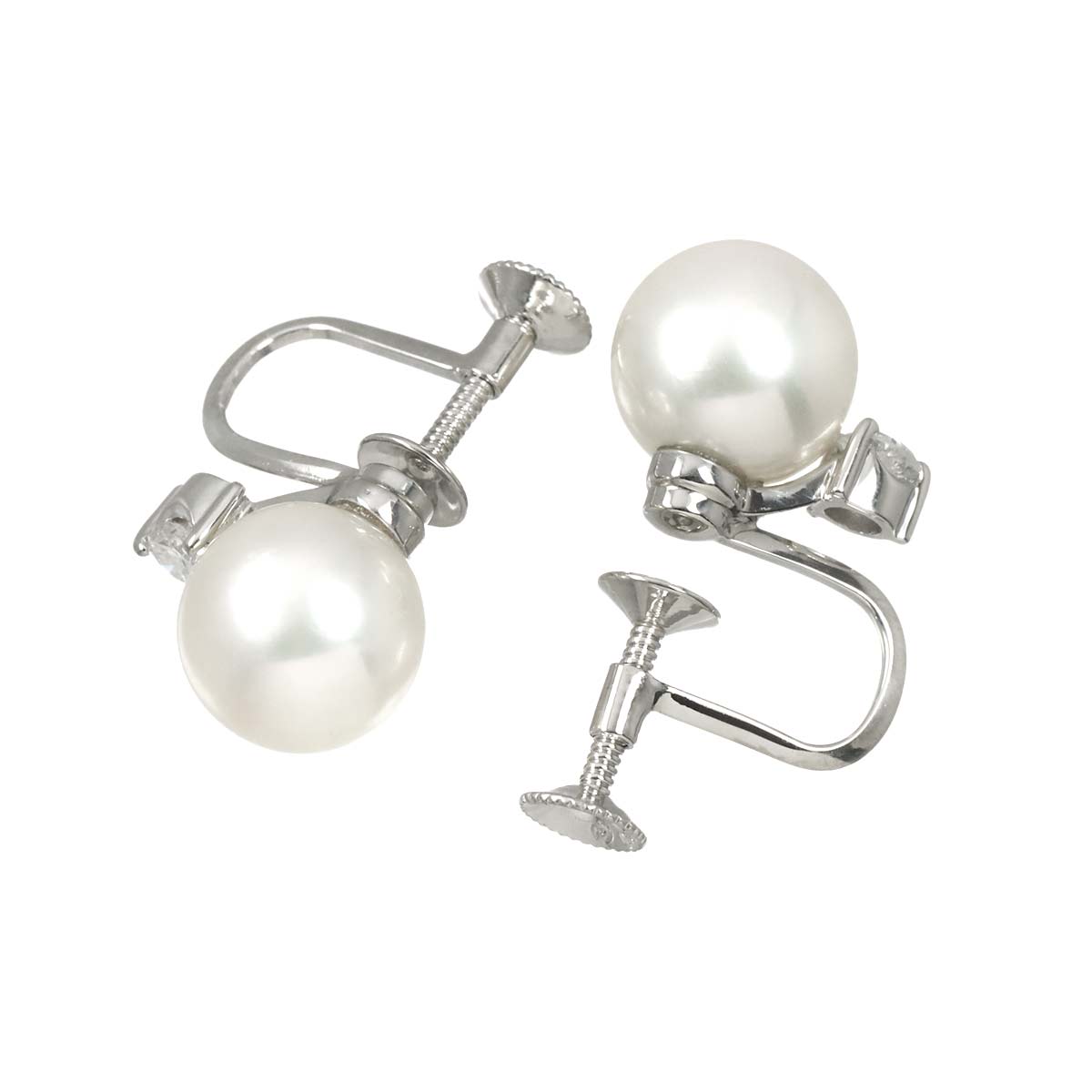 Akoya Pearl 9.3mm Diamond 0.14/0.13ct Earrings Pt Platinum