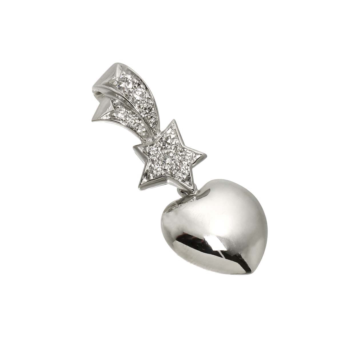Comet Heart Star Diamond Charm Pendant Top 18K WG 750