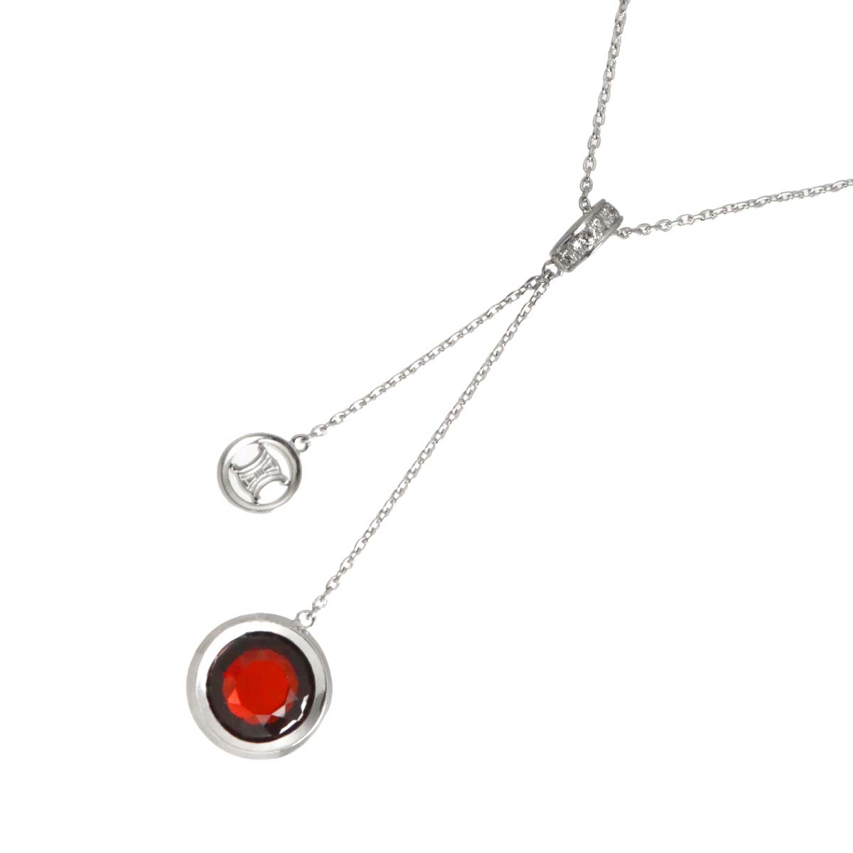 Garnet Diamond Necklace 18K White Gold 750