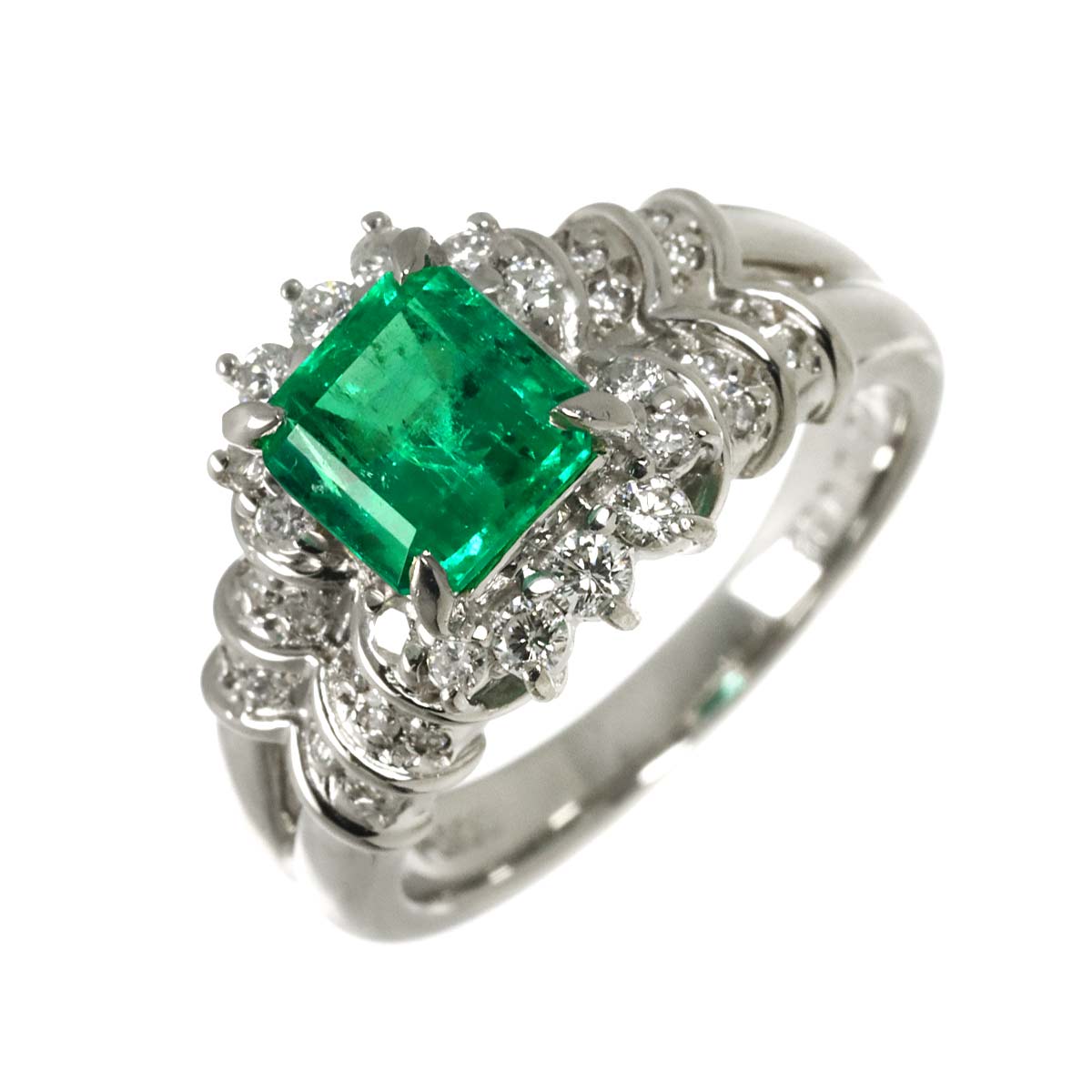 Emerald 1.63ct Diamond 0.38ct Ring Pt Platinum size6.5-6.75(US)
