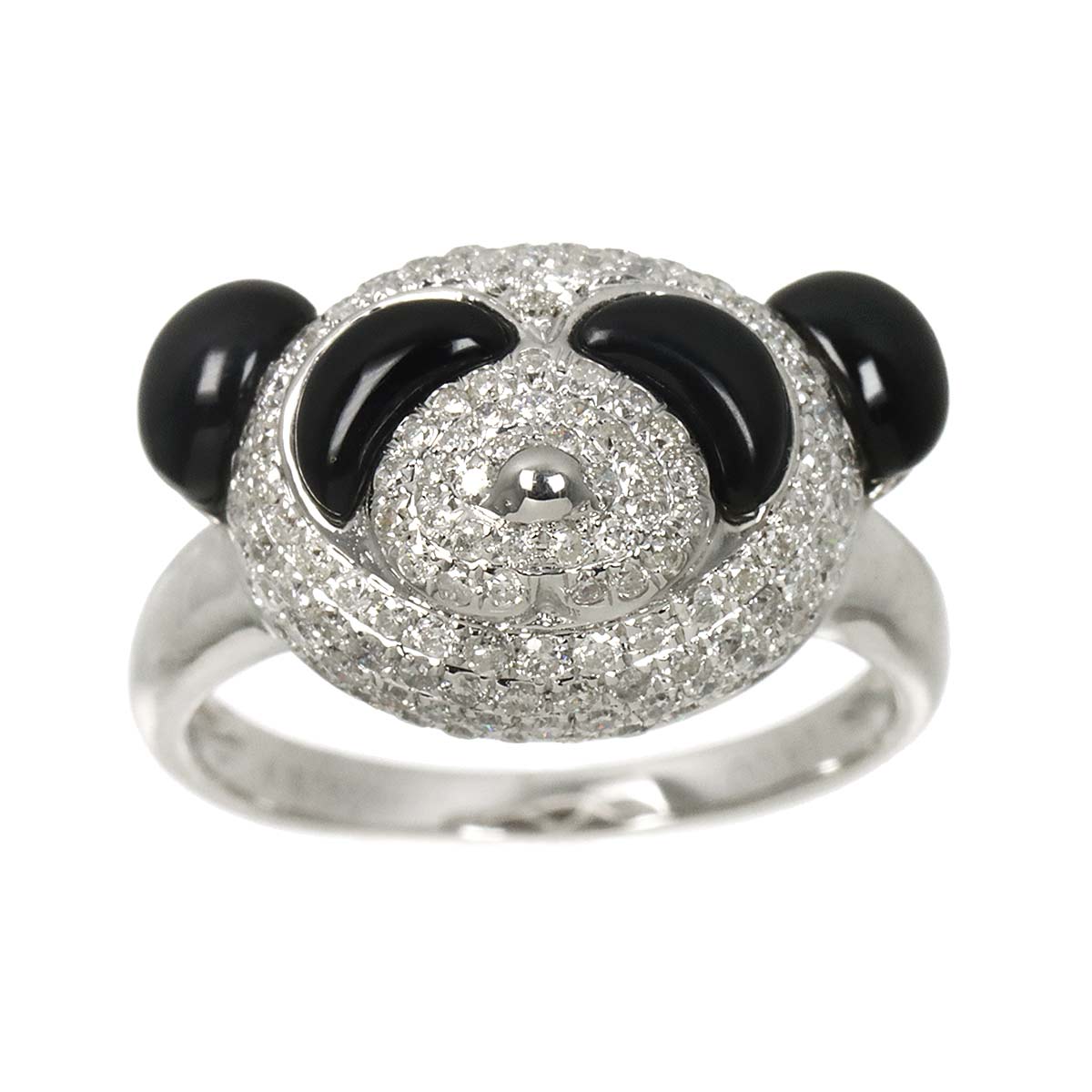 Diamond 0.90ct Onyx Ring 18K K18 WG White Gold size6.25-6.5(US)