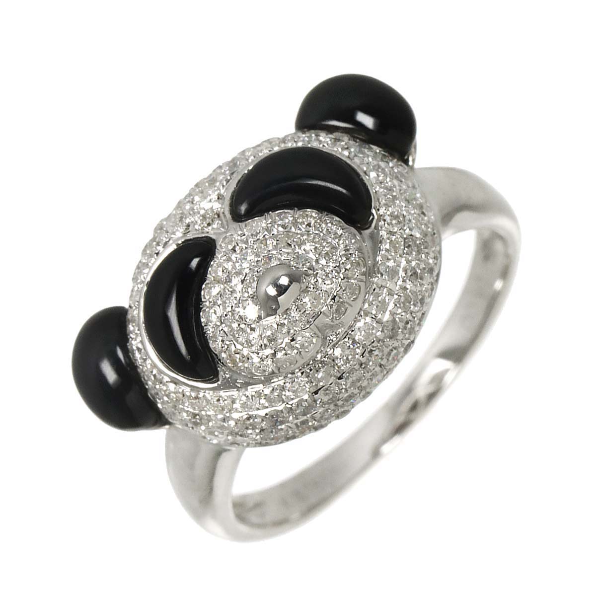 Diamond 0.90ct Onyx Ring 18K K18 WG White Gold size6.25-6.5(US)
