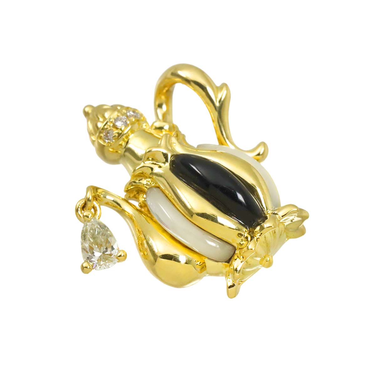 Diamond 0.27ct Shell Onyx Pendant 18K YG Yellow Gold 750