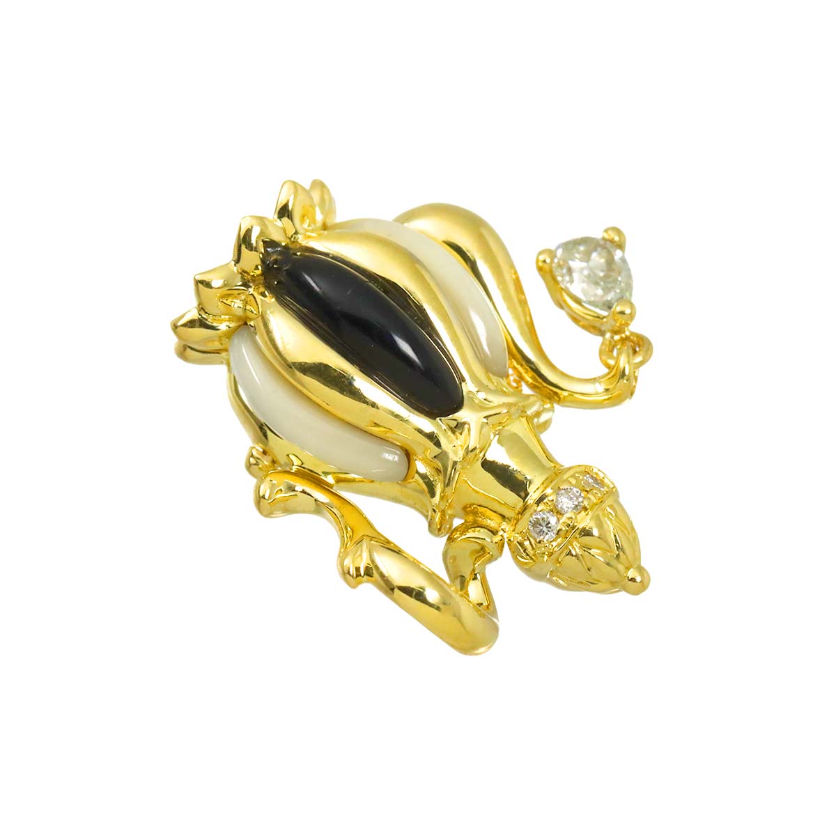 Diamond 0.27ct Shell Onyx Pendant 18K YG Yellow Gold 750