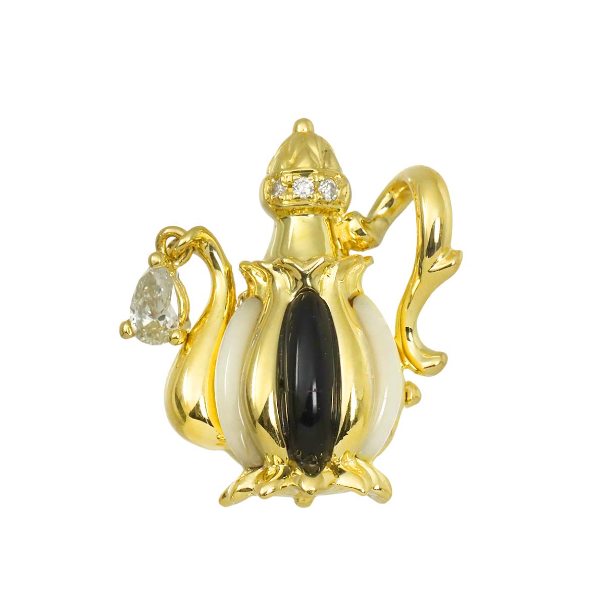 Diamond 0.27ct Shell Onyx Pendant 18K YG Yellow Gold 750