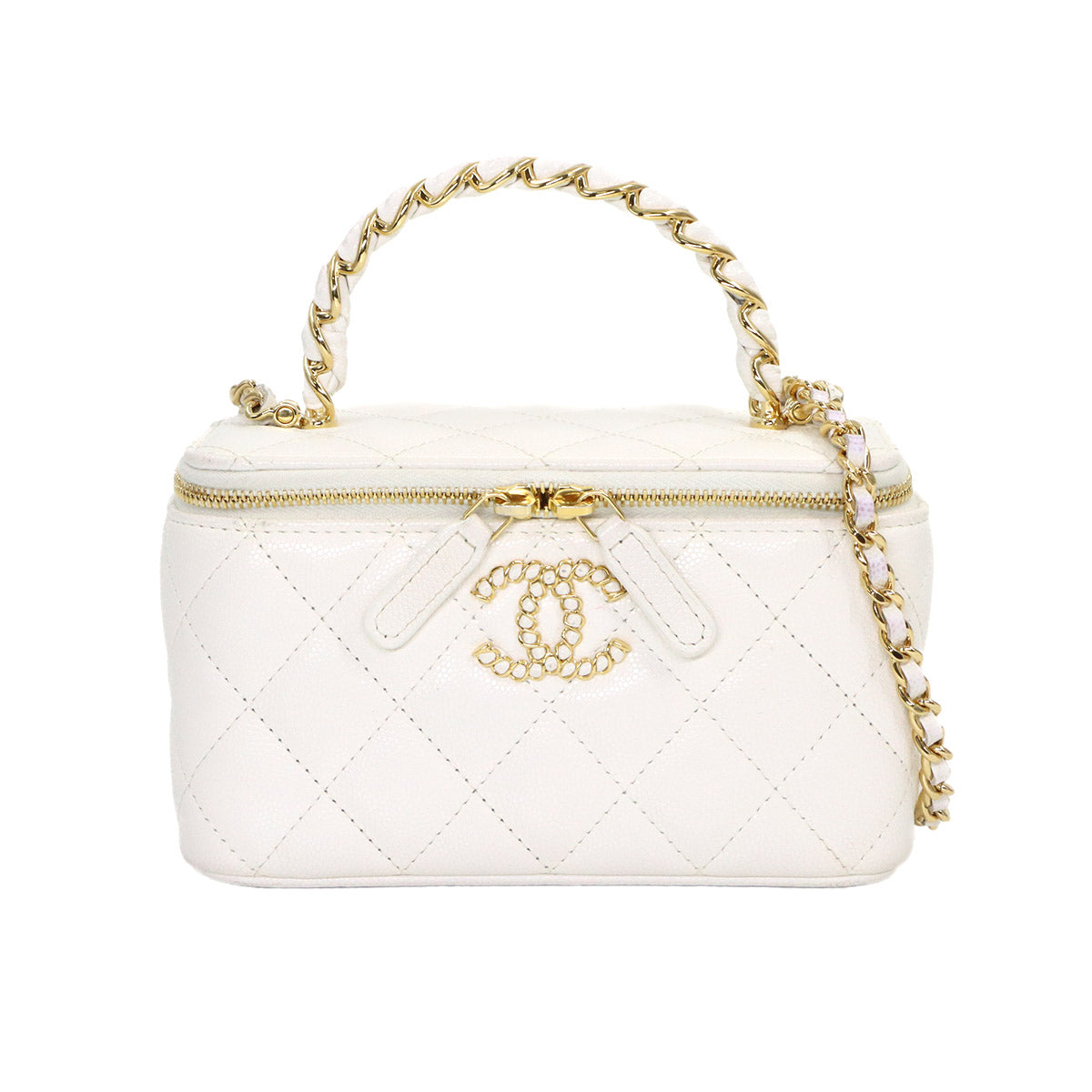 Matelasse Vanity Chain Shoulder Bag Leather White AP3012
