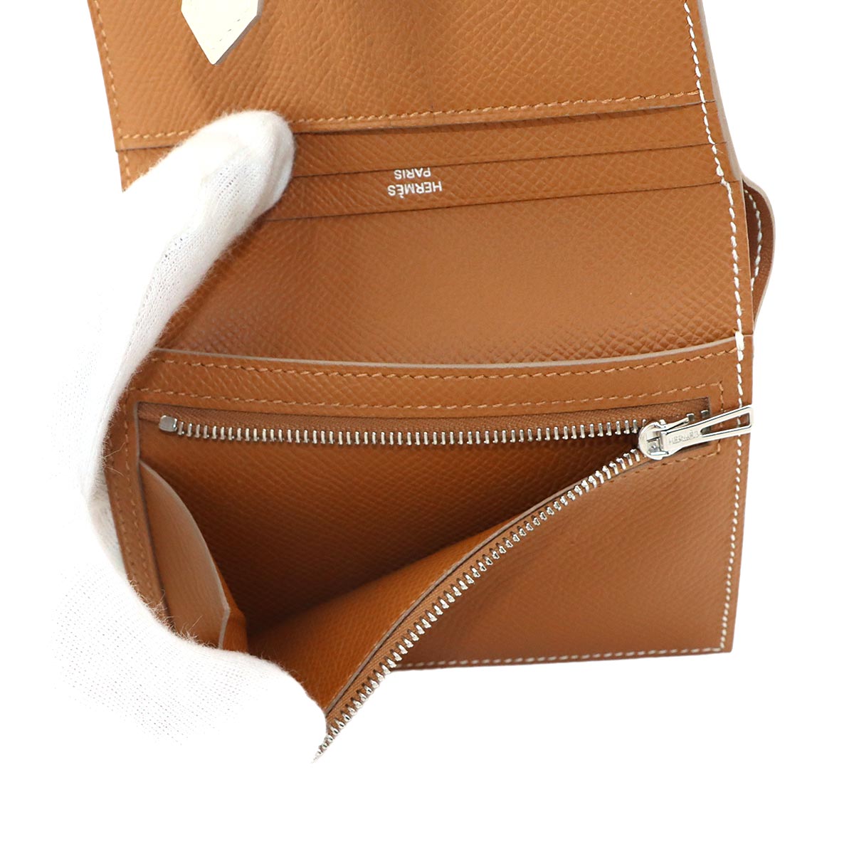 Bearn Compact Verso Wallet Veau Epsom Leather Craie Gold Purse