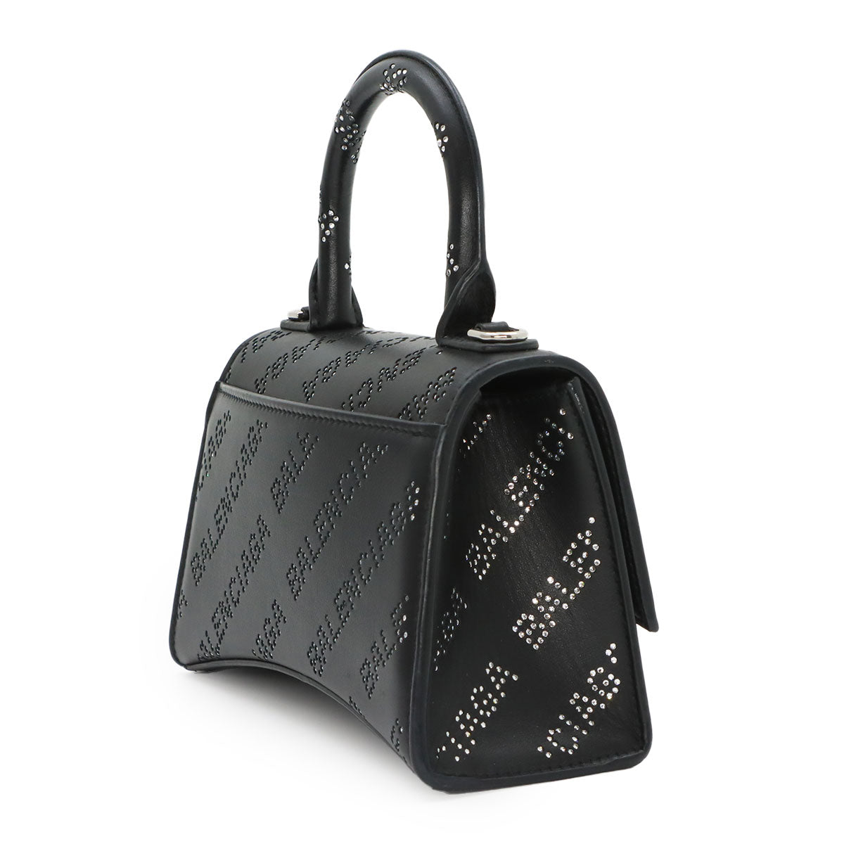 Hourglass XS Hand Shoulder Bag Leather Rhinestone Black