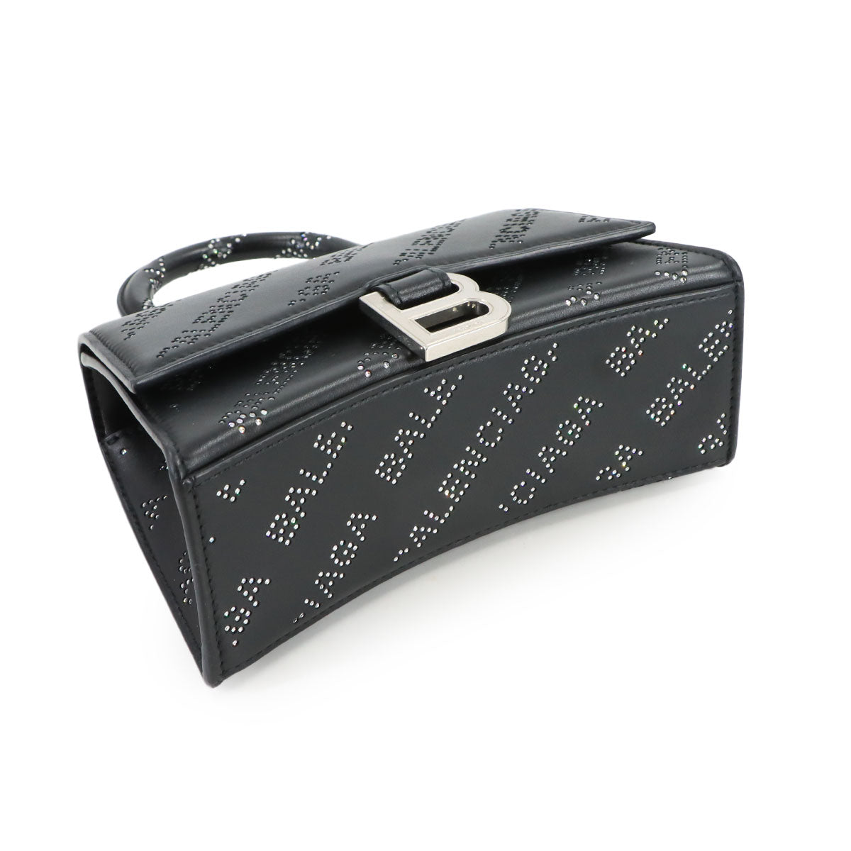 Hourglass XS Hand Shoulder Bag Leather Rhinestone Black