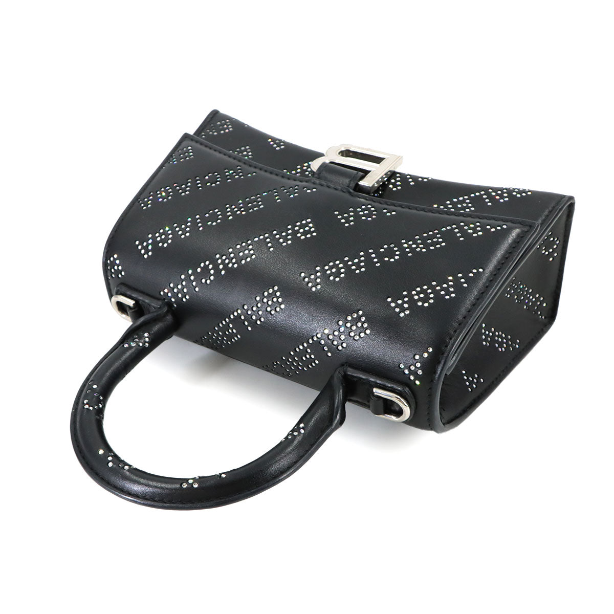 Hourglass XS Hand Shoulder Bag Leather Rhinestone Black
