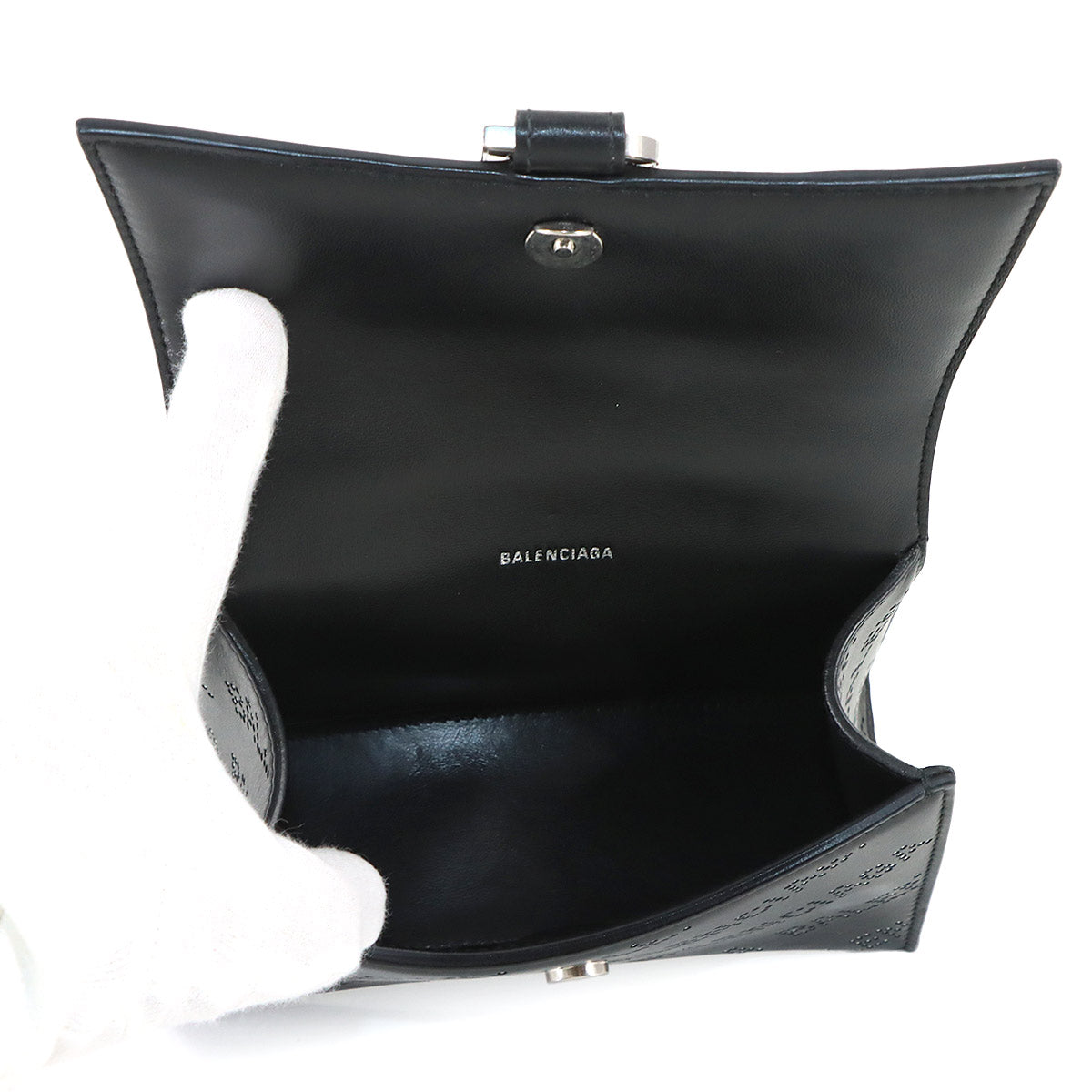 Hourglass XS Hand Shoulder Bag Leather Rhinestone Black