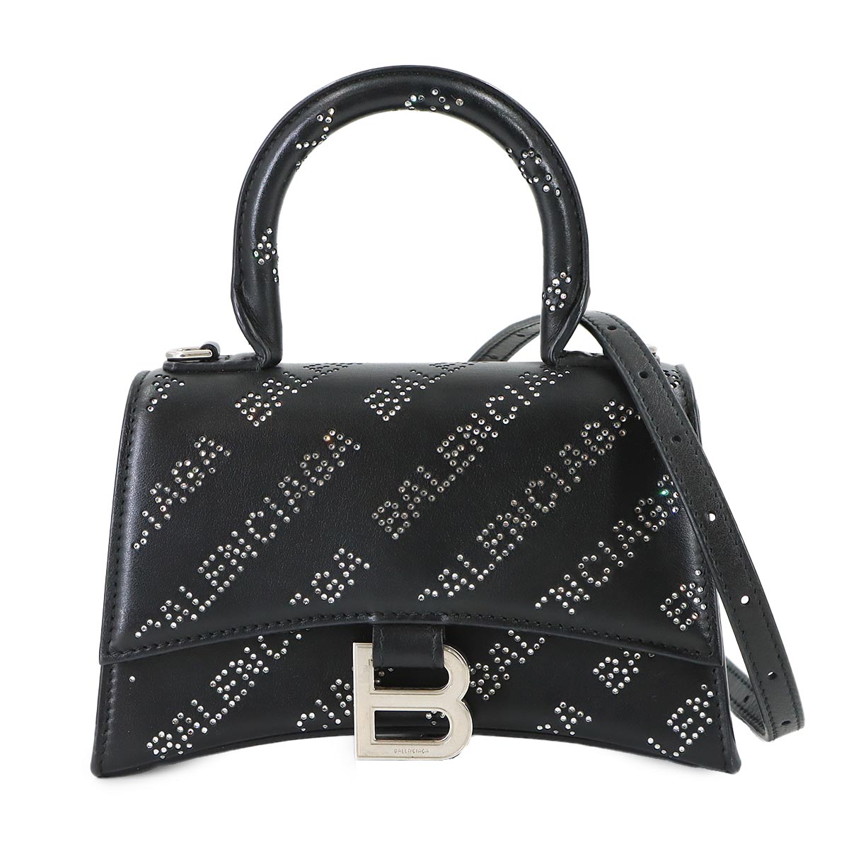Hourglass XS Hand Shoulder Bag Leather Rhinestone Black