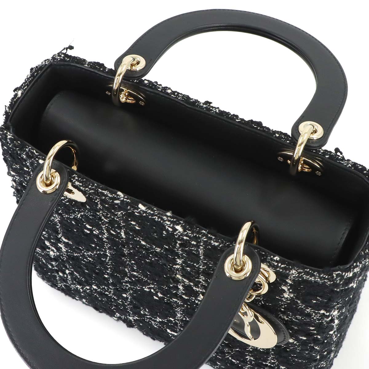 Lady D-Lite Medium Hand Shoulder Bag Tweed Black