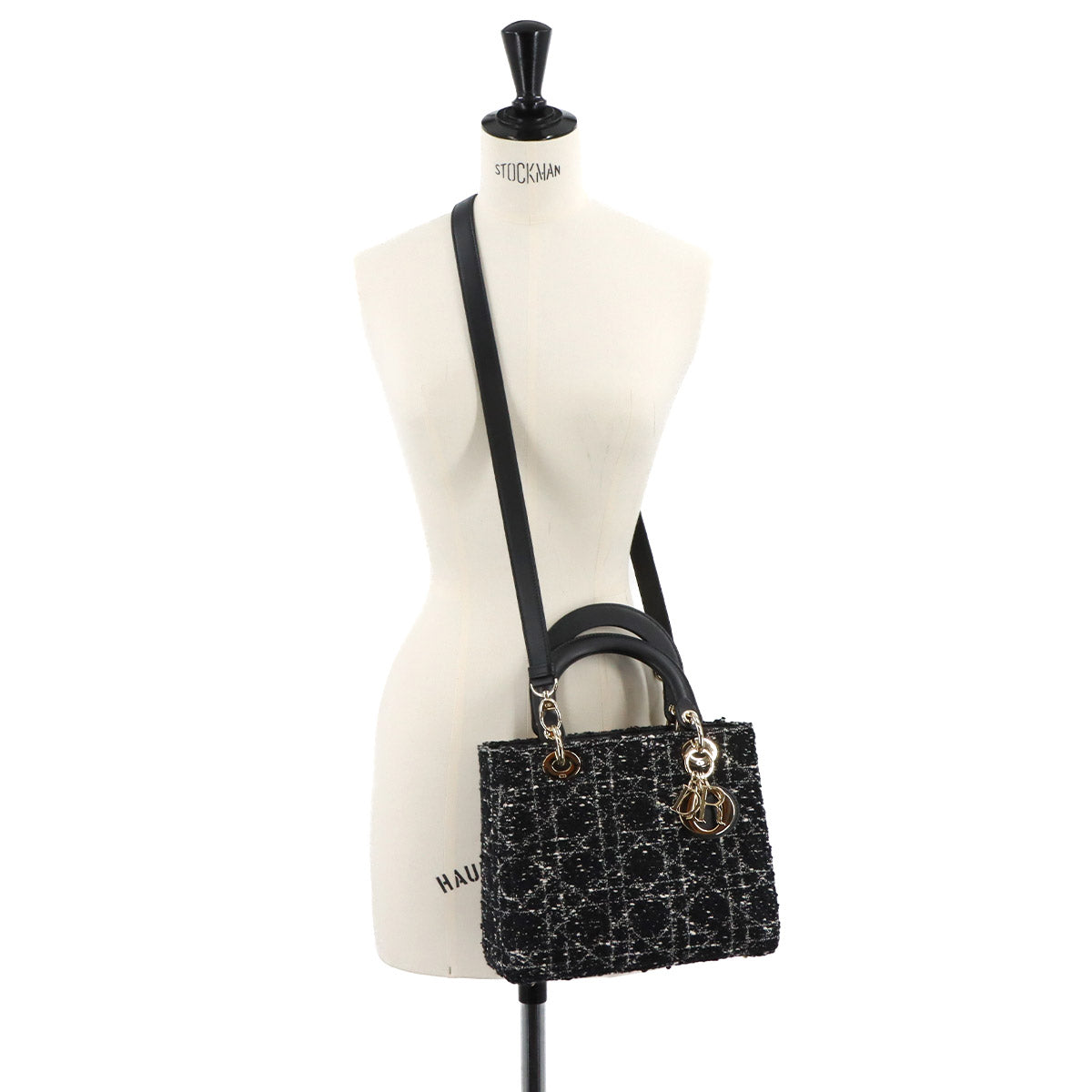 Lady D-Lite Medium Hand Shoulder Bag Tweed Black