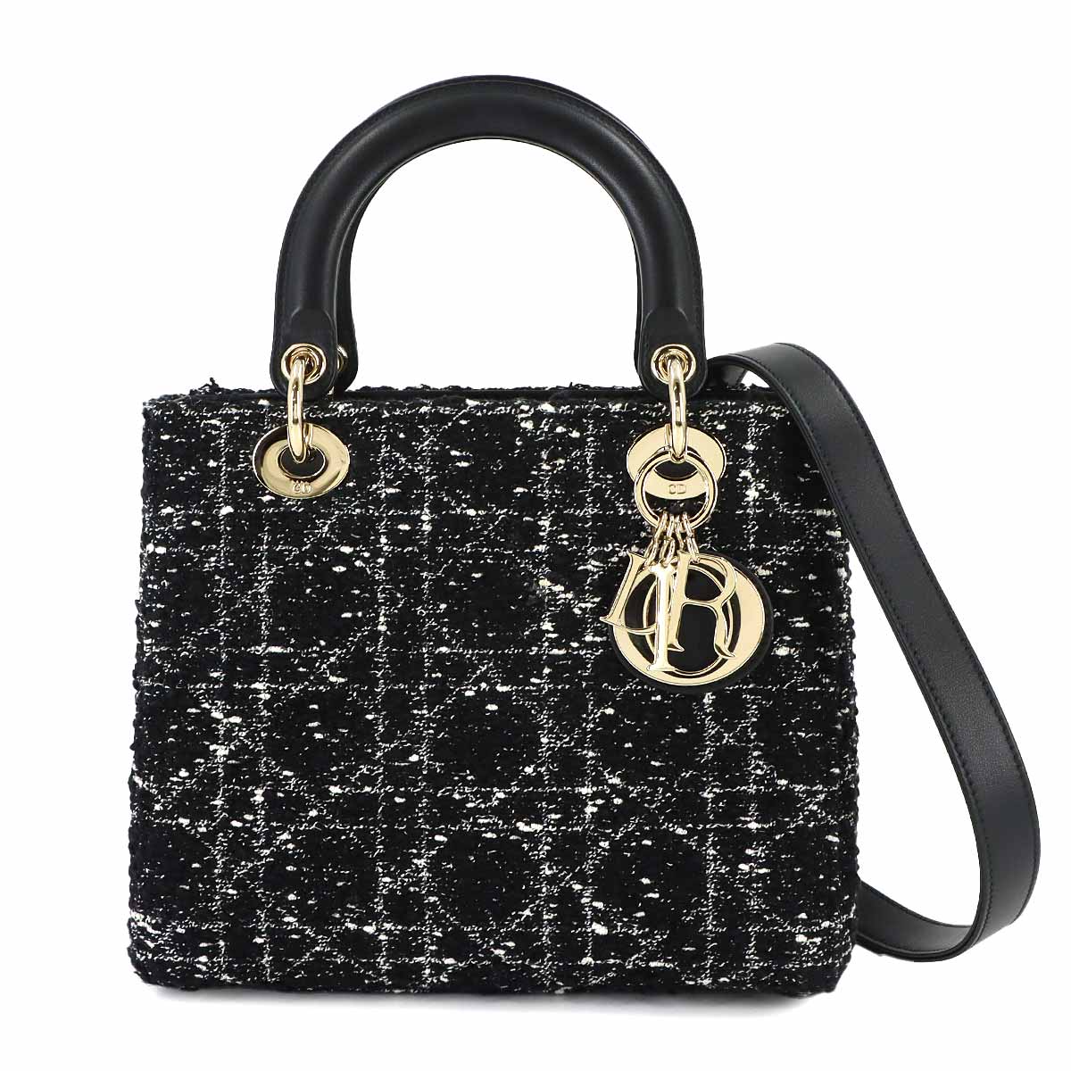 Lady D-Lite Medium Hand Shoulder Bag Tweed Black
