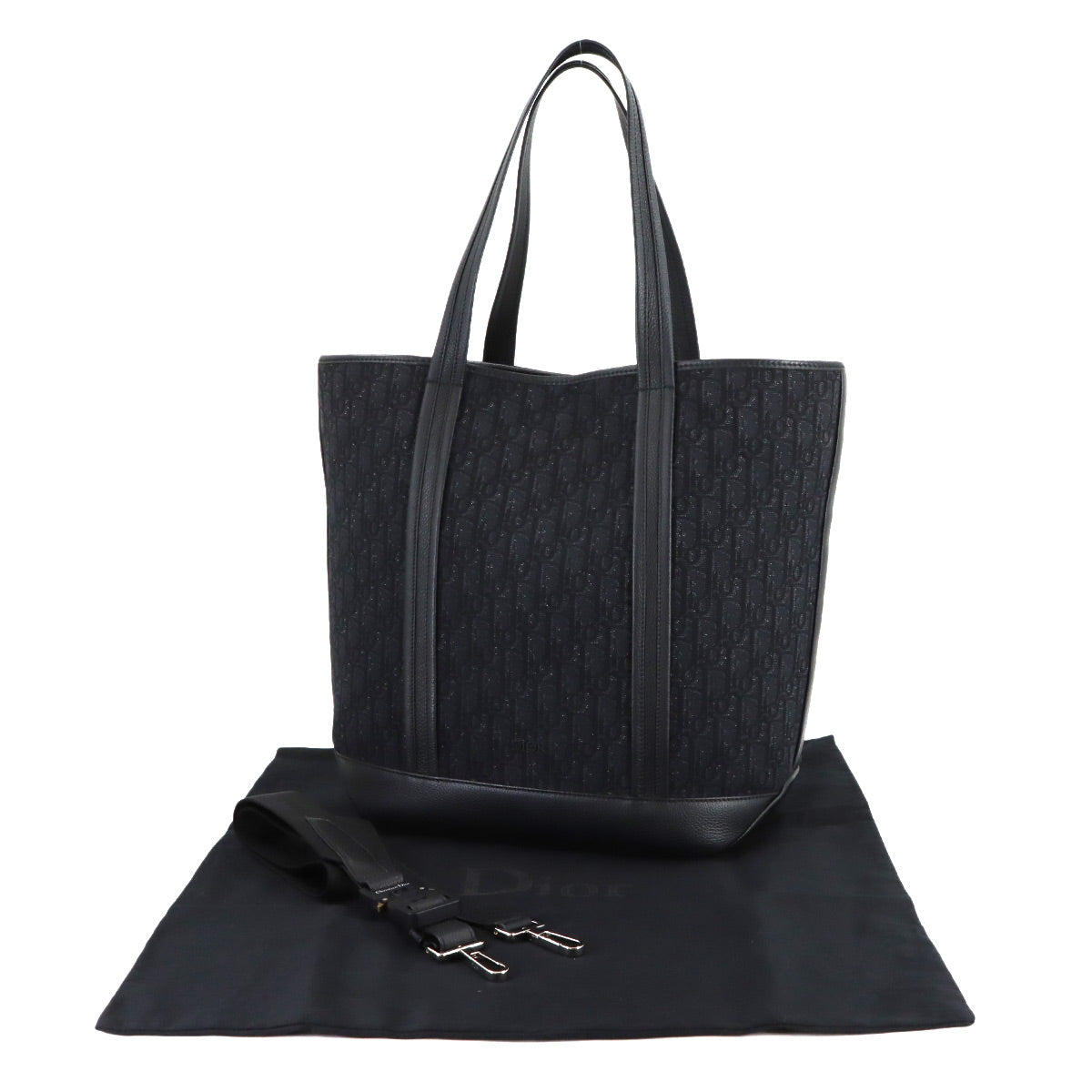 Oblique Voyage Tote Shoulder Bag Canvas Leather Black