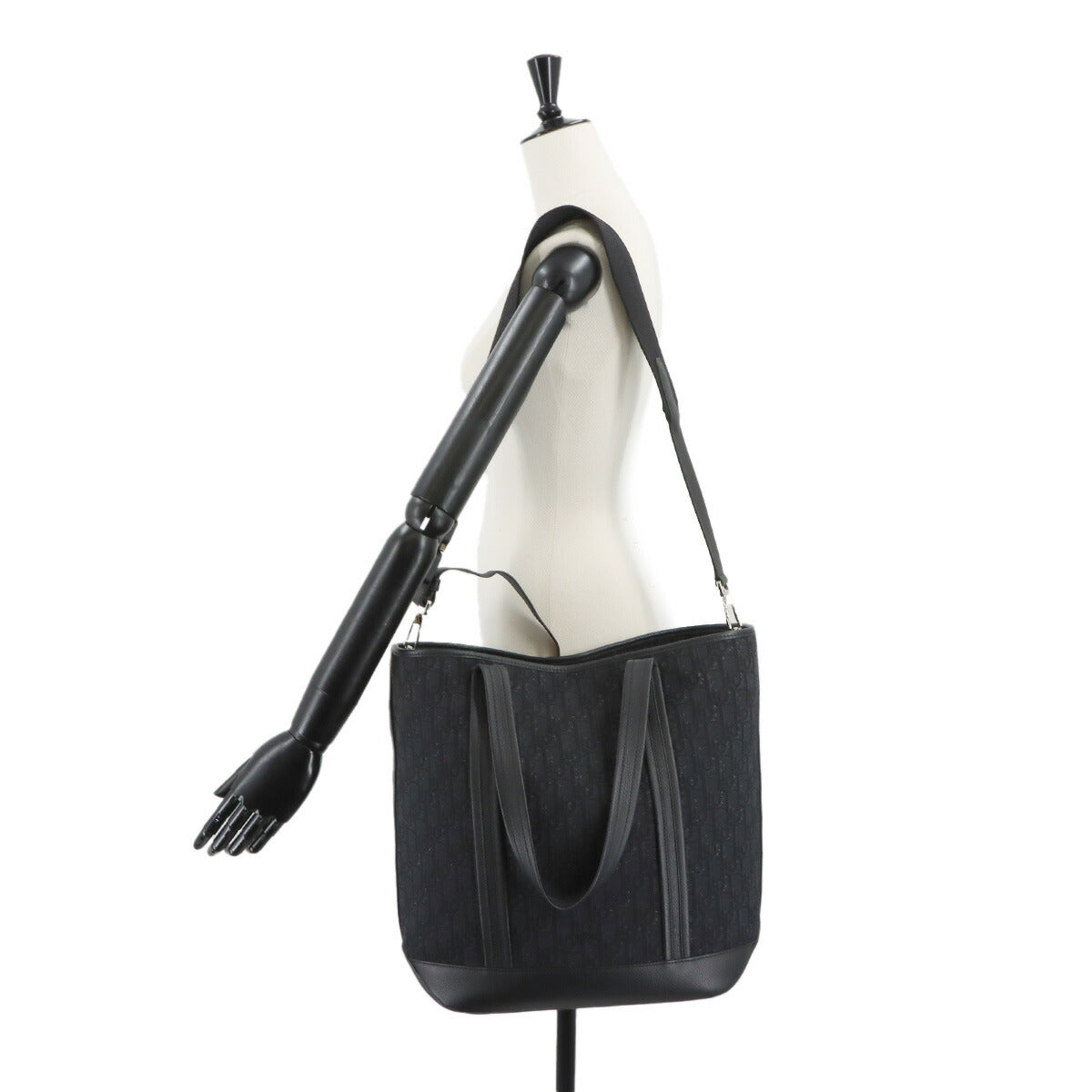 Oblique Voyage Tote Shoulder Bag Canvas Leather Black