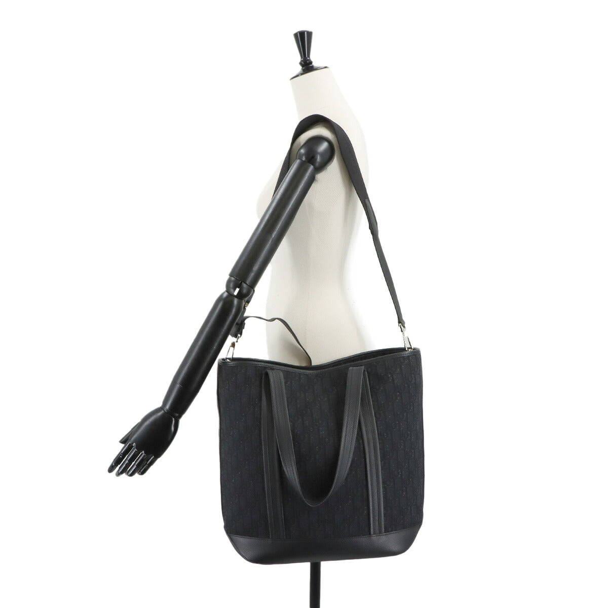 Oblique Voyage Tote Shoulder Bag Canvas Leather Black