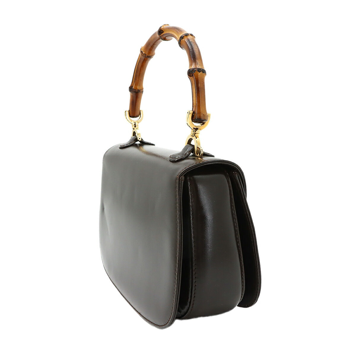 Bamboo 2way Hand Shoulder Bag Leather Brown Purse