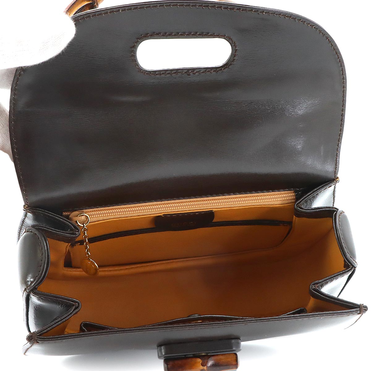 Bamboo 2way Hand Shoulder Bag Leather Brown Purse