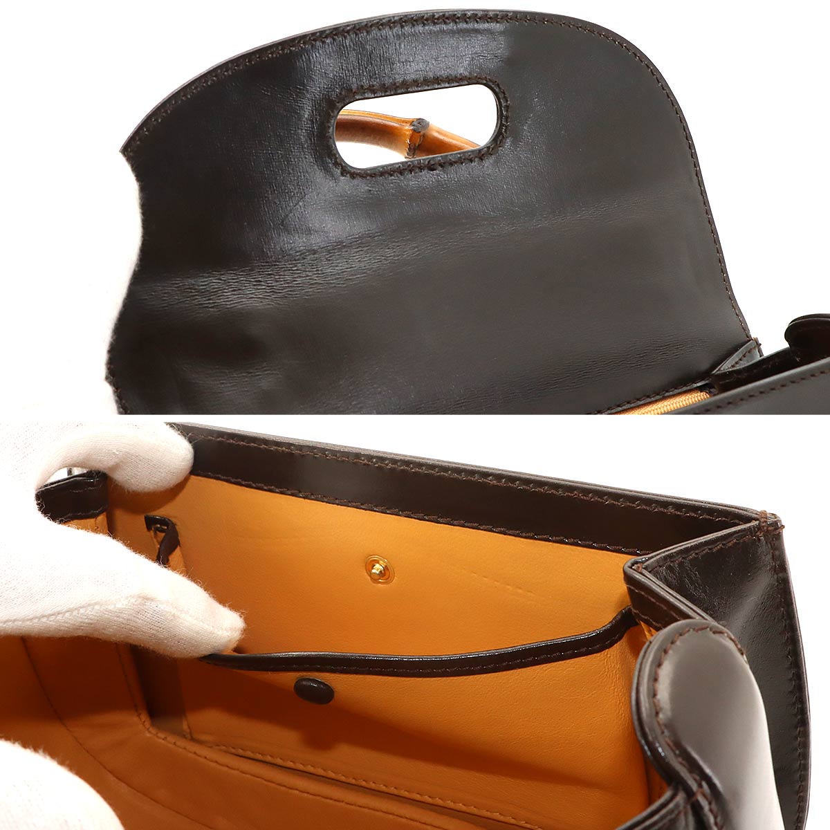 Bamboo 2way Hand Shoulder Bag Leather Brown Purse