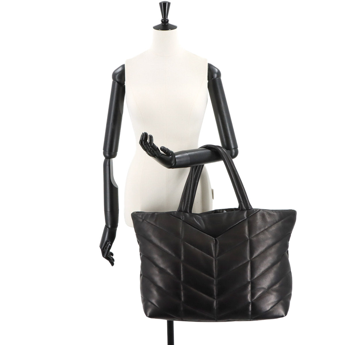 Puffer Tote Bag Leather Black 752888 Shopper Purse
