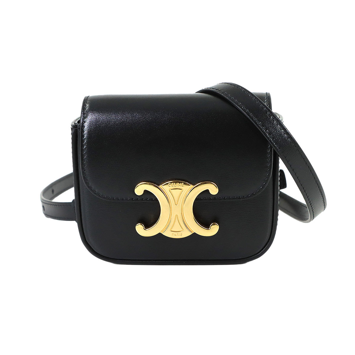 Triomphe Claude Mini Shoulder Bag Leather Black 10I513DPV