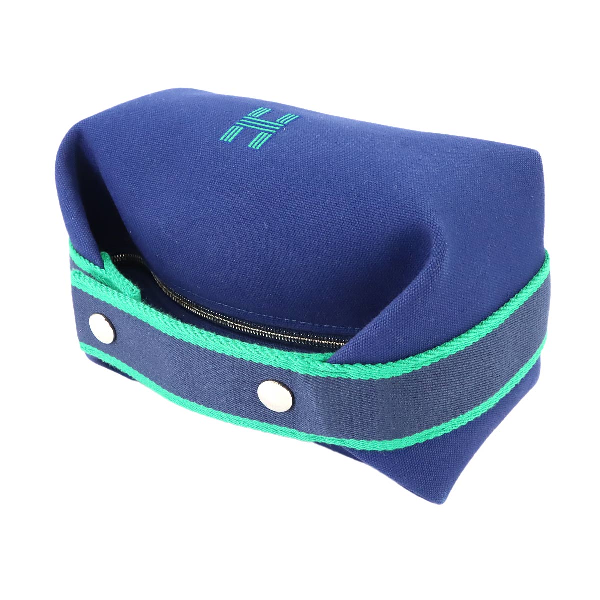 Bride a Brac PM Hand Bag Toile H Blue Marine Green Pouch