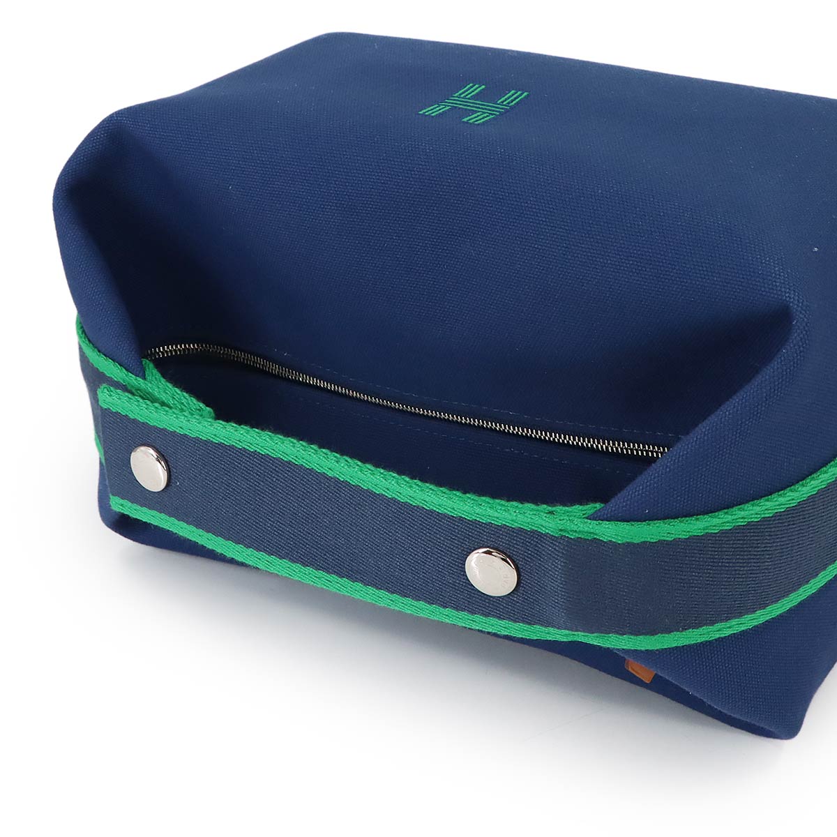 Bride a Brac GM Hand Bag Toile H Blue Marine Green Pouch