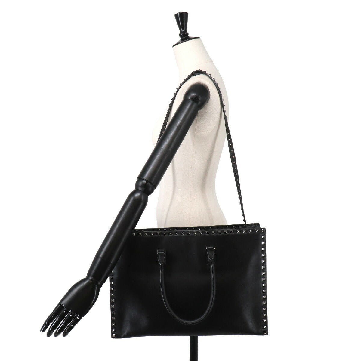 Rockstuds 2way Tote Shoulder Bag Leather Black