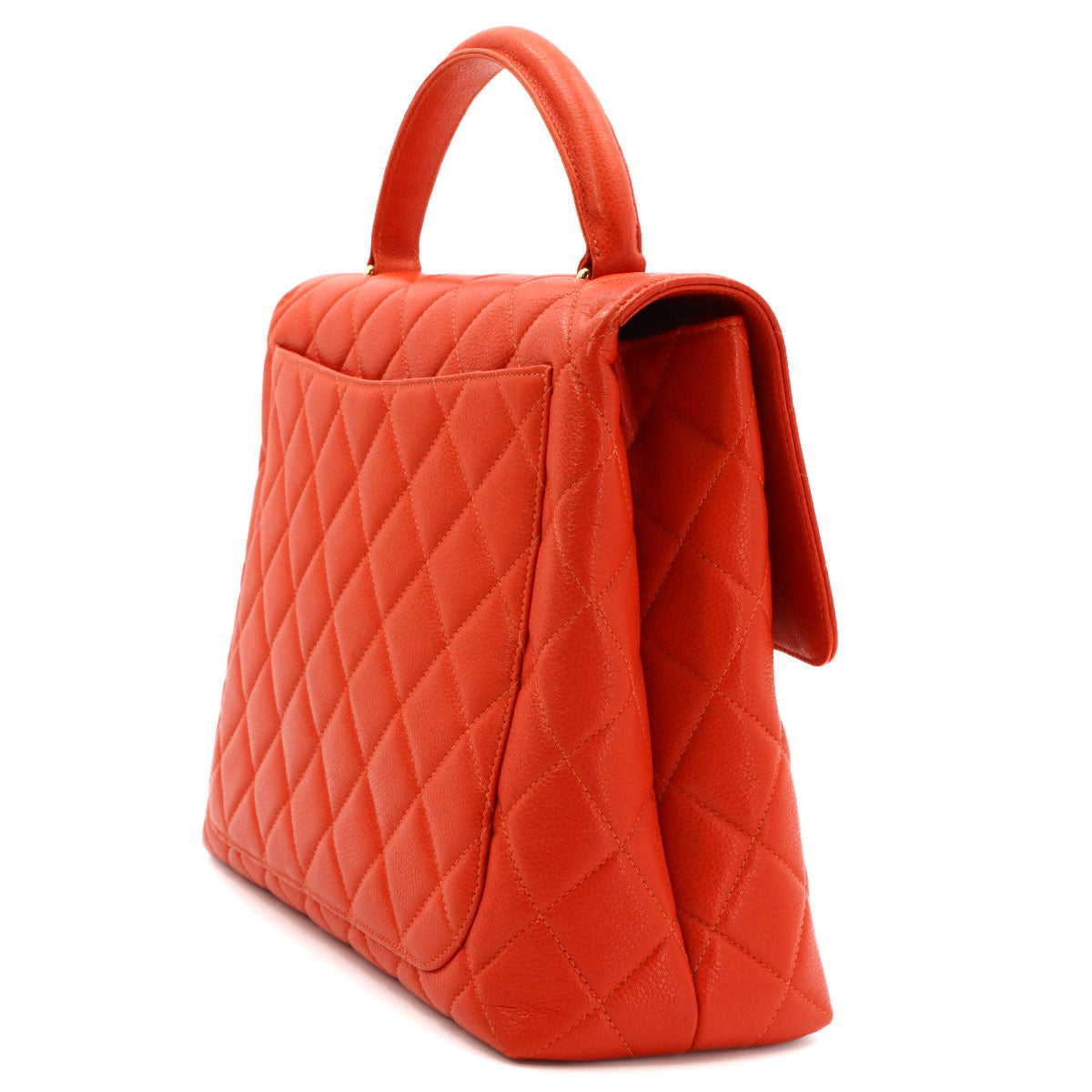 Matelasse Hand Bag Leather Orange A12397 Vintage