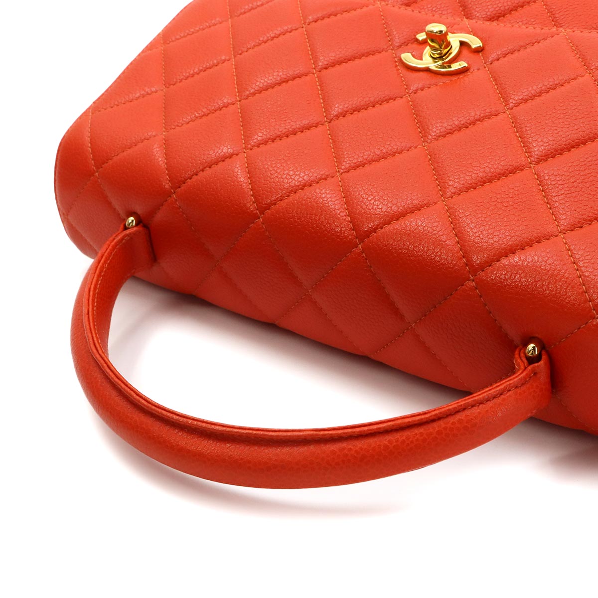 Matelasse Hand Bag Leather Orange A12397 Vintage