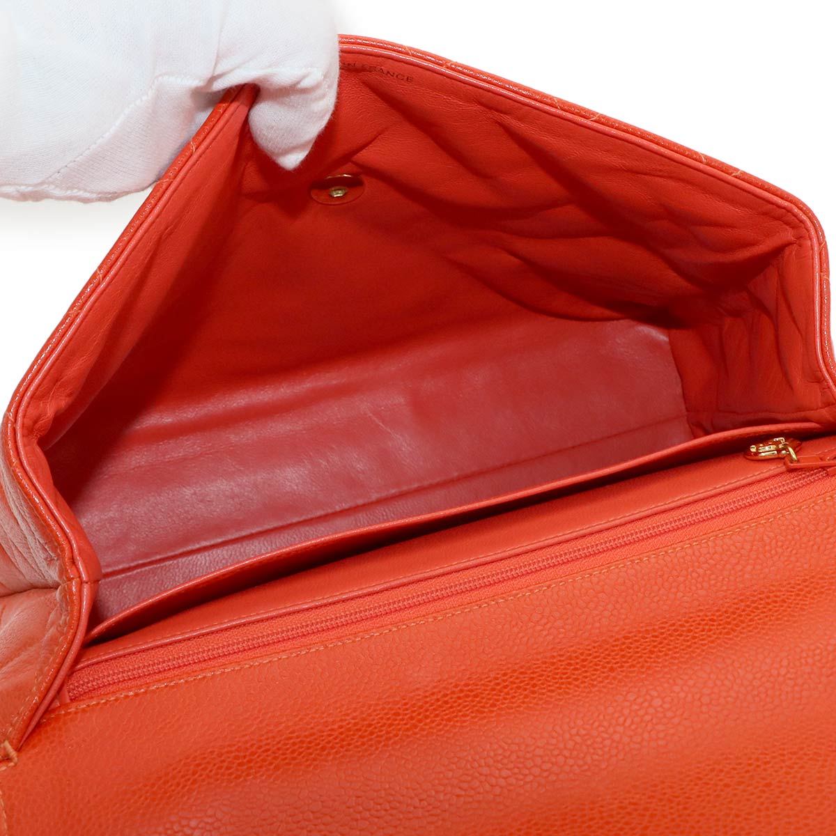 Matelasse Hand Bag Leather Orange A12397 Vintage