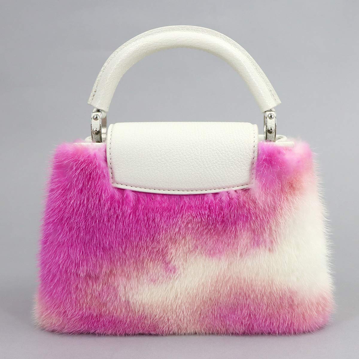 Capucines MINI Hand Shoulder Bag Leather Mink fur White