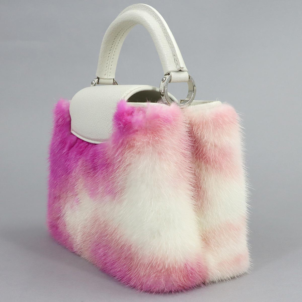 Capucines MINI Hand Shoulder Bag Leather Mink fur White