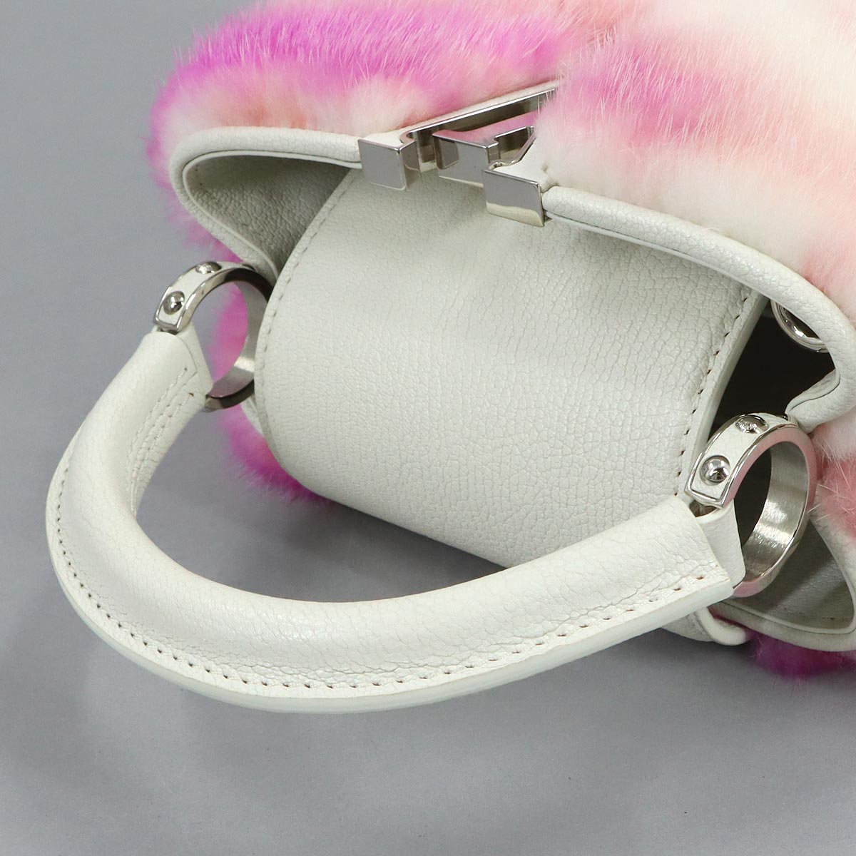 Capucines MINI Hand Shoulder Bag Leather Mink fur White