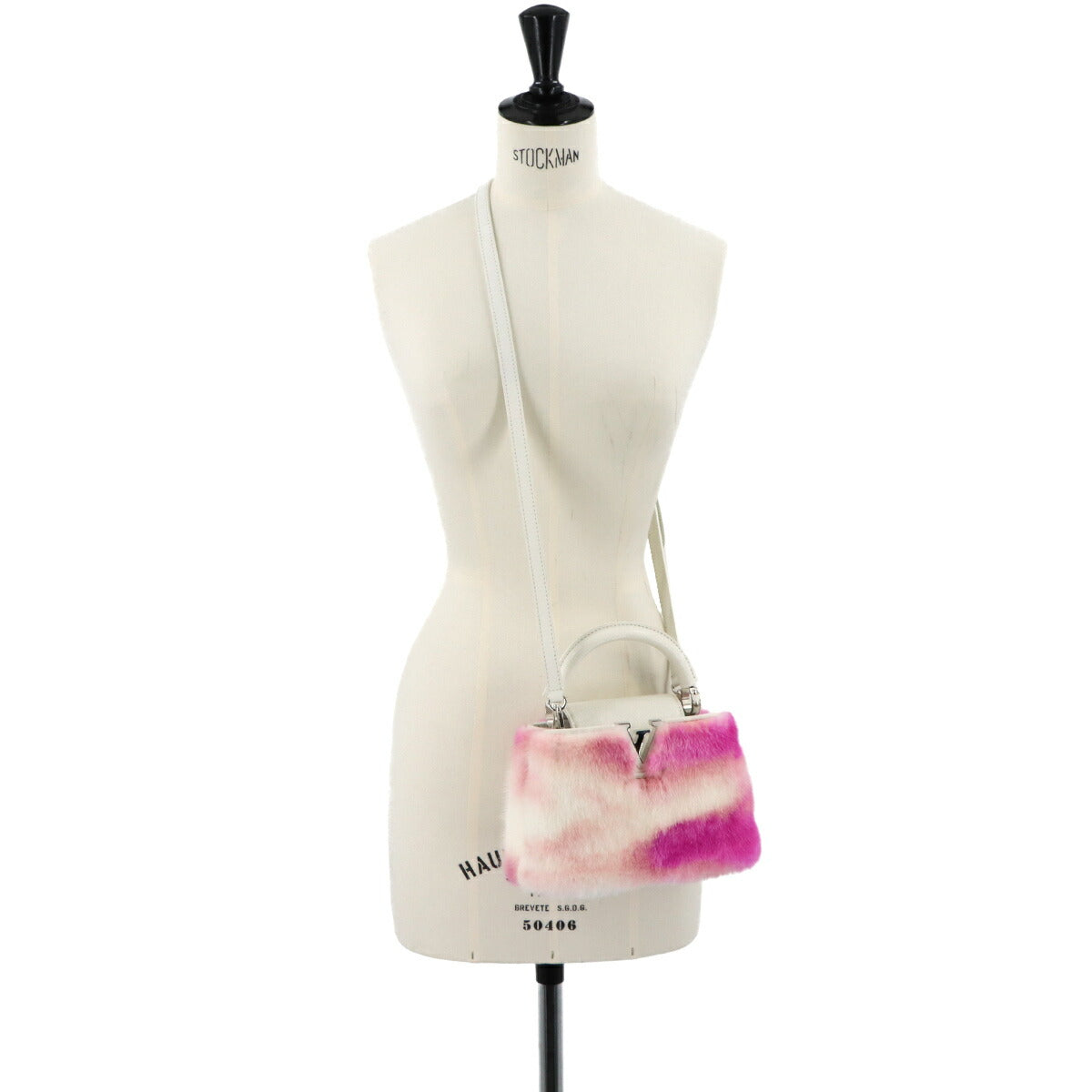 Capucines MINI Hand Shoulder Bag Leather Mink fur White