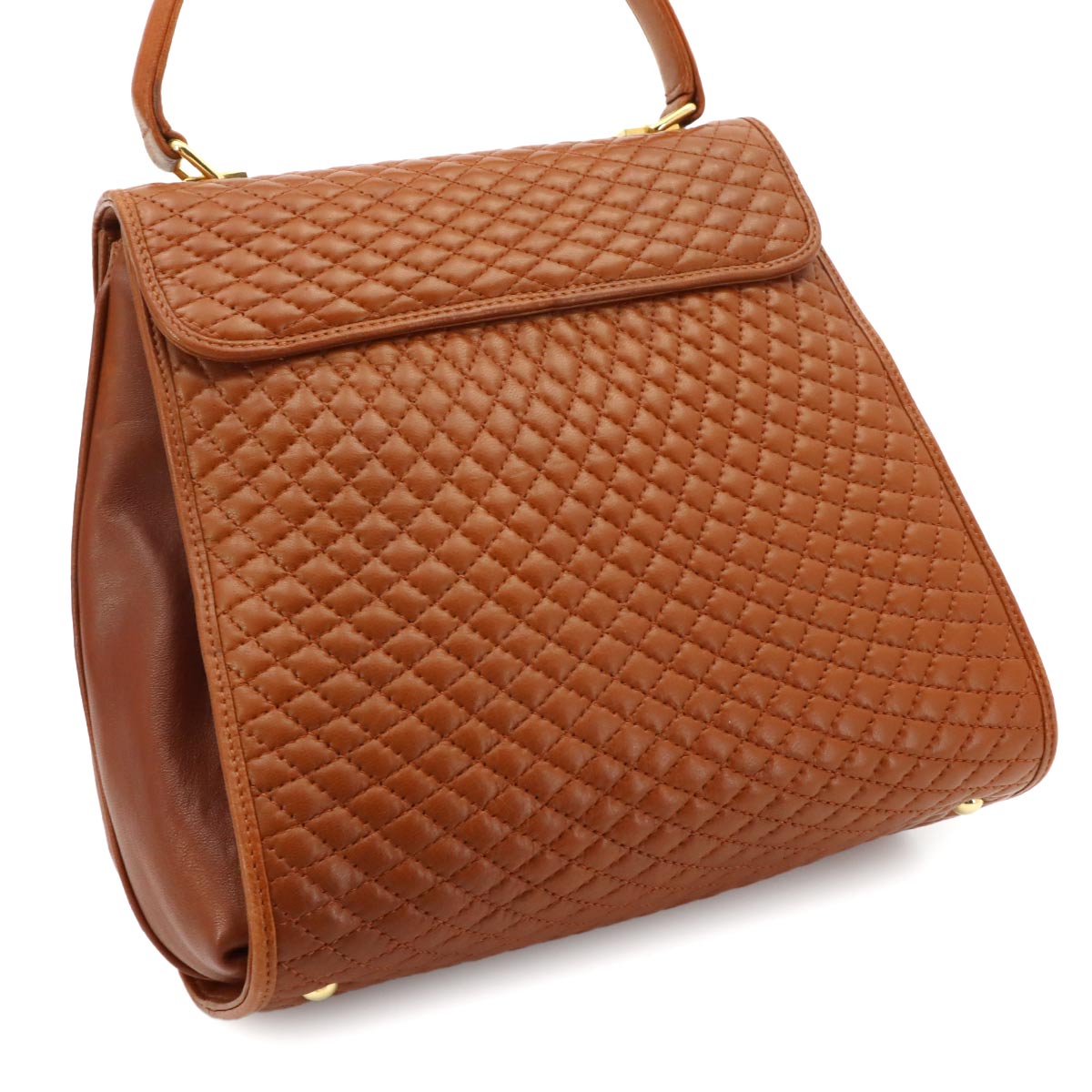 Quilting 2way Hand Shoulder Bag Leather Brown