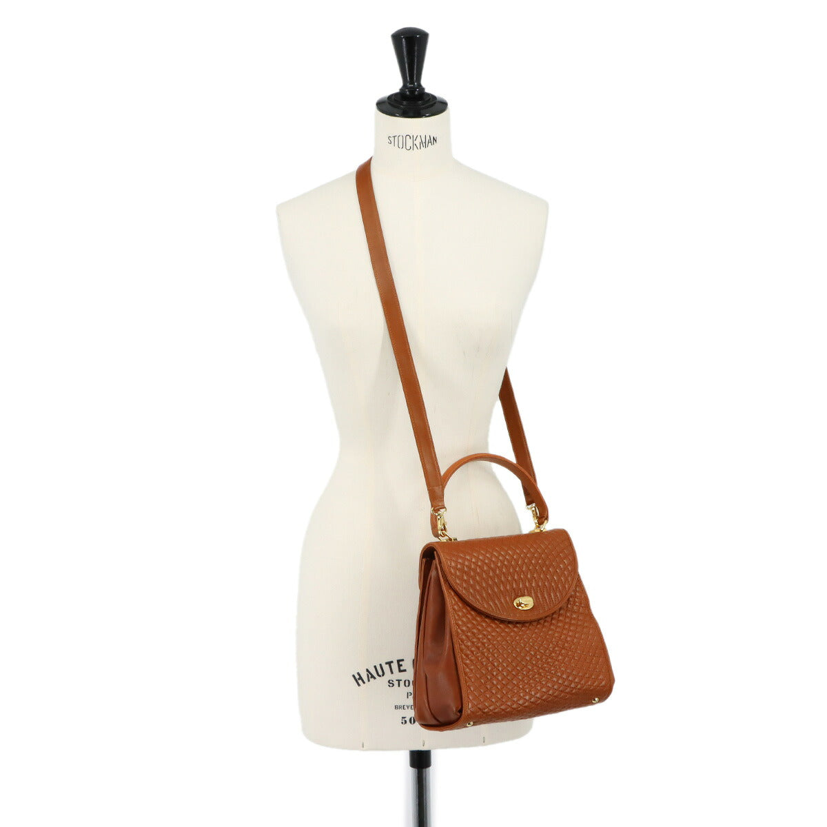 Quilting 2way Hand Shoulder Bag Leather Brown