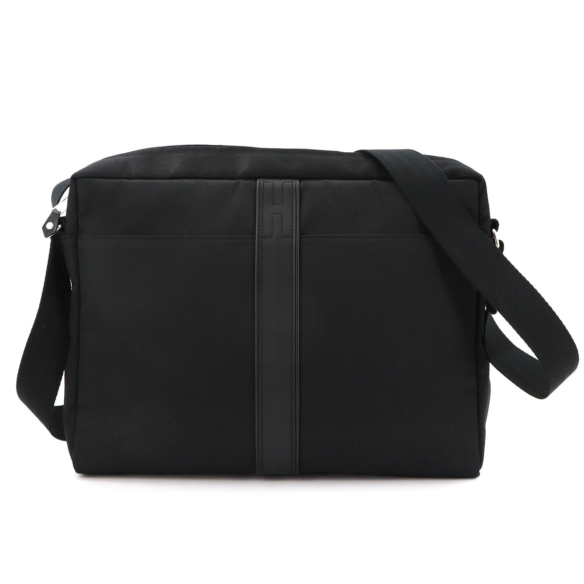Acapulco Basas MM Shoulder Bag Toile Chevron Leather Black